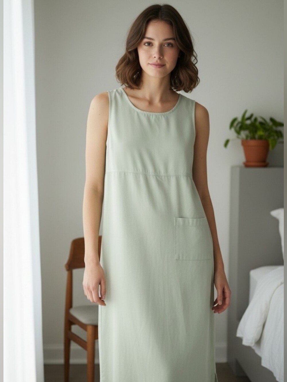 Dressing Clio Light Sage Green Lyocell Blend Sleeveless Dress LRG